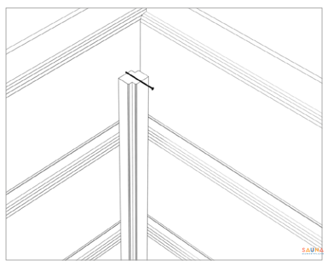 1x1 wall to ceiling transition in sauna with thermory thermo-aspen 1x1 si